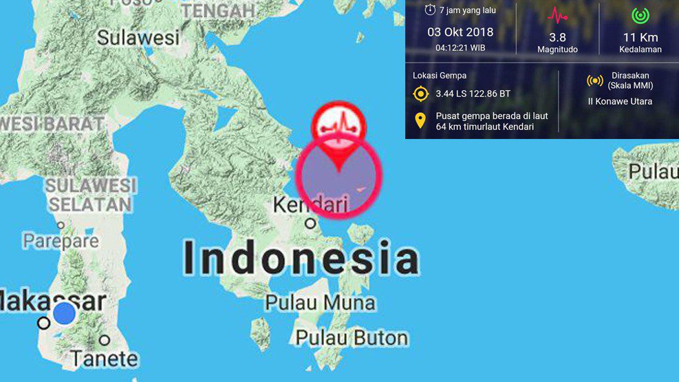 Kendari Diguncang Gempa 38 Skala Richter Tidak Berpotensi Tsunami
