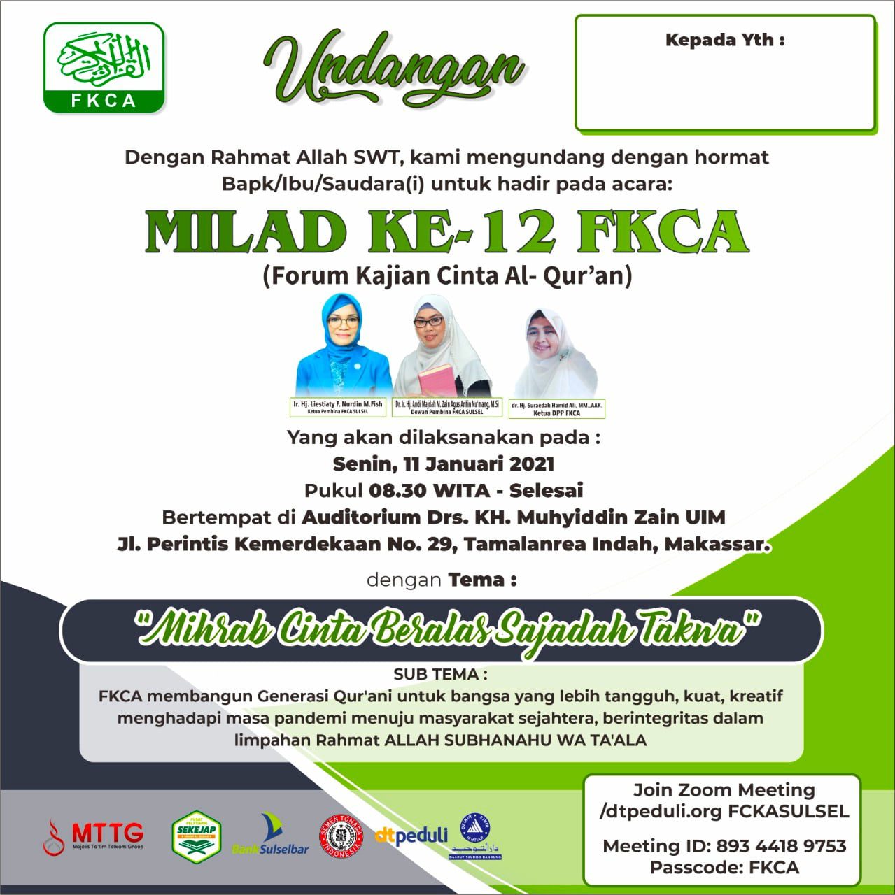 Kadis DP3A Dalduk KB Sulsel ikuti Milad FKCA Secara Virtual