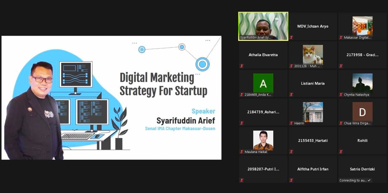rangkaian gelaran Ulang tahun ke-3 Makassar Digital Valley (MDV) yang bertajuk #MDV3rilliant. Rabu (26/05/2021) MDV menghelat Online Class Startup AtoZ, dengan mengangkat topik "Digital Marketing Strategy For Startup, melalui Video Conference.