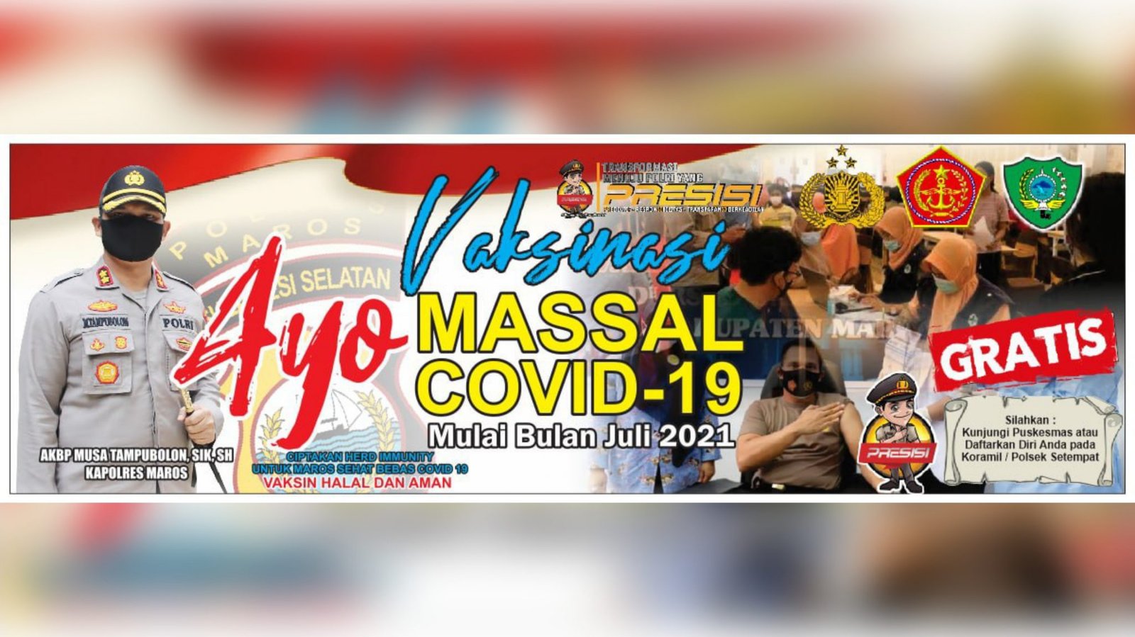 Polres Maros Ajak Masyarakat Ikuti Vaksinasi Massal Juli Mendatang