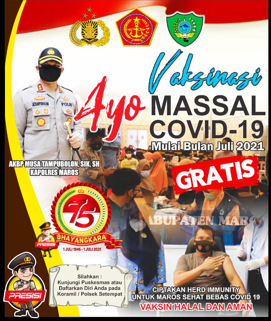 Polres Maros Ajak Masyarakat Ikuti Vaksinasi Massal Juli Mendatang 2 Polres Maros Ajak Masyarakat Ikuti Vaksinasi Massal Juli Mendatang