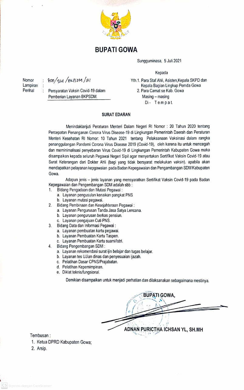 Usul Kenaikan Pangkat, ASN Gowa Wajib Lampirkan Sertifikat Vaksin Covid-19 2 Usul Kenaikan Pangkat, ASN Gowa Wajib Lampirkan Sertifikat Vaksin Covid-19