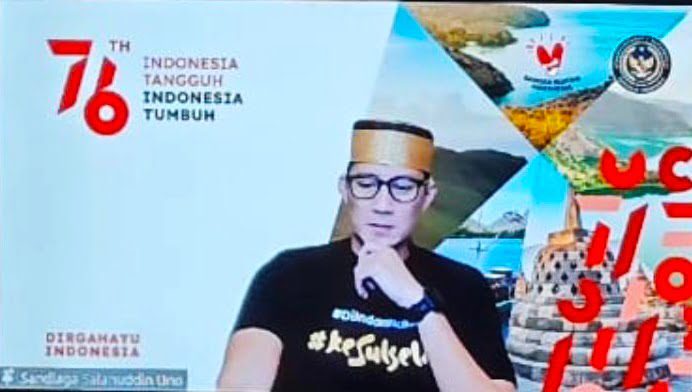 Kenakan baju #Kesulselmi, Sandiaga Uno ikuti kegiatan Politeknik Pariwisata se Indonesia