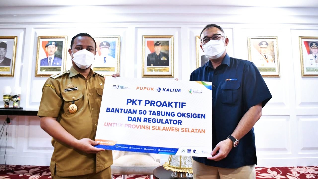 Pemprov Sulsel Terima 50 Tabung Oksigen Beserta Regulator dari PT. Pupuk Kaltim