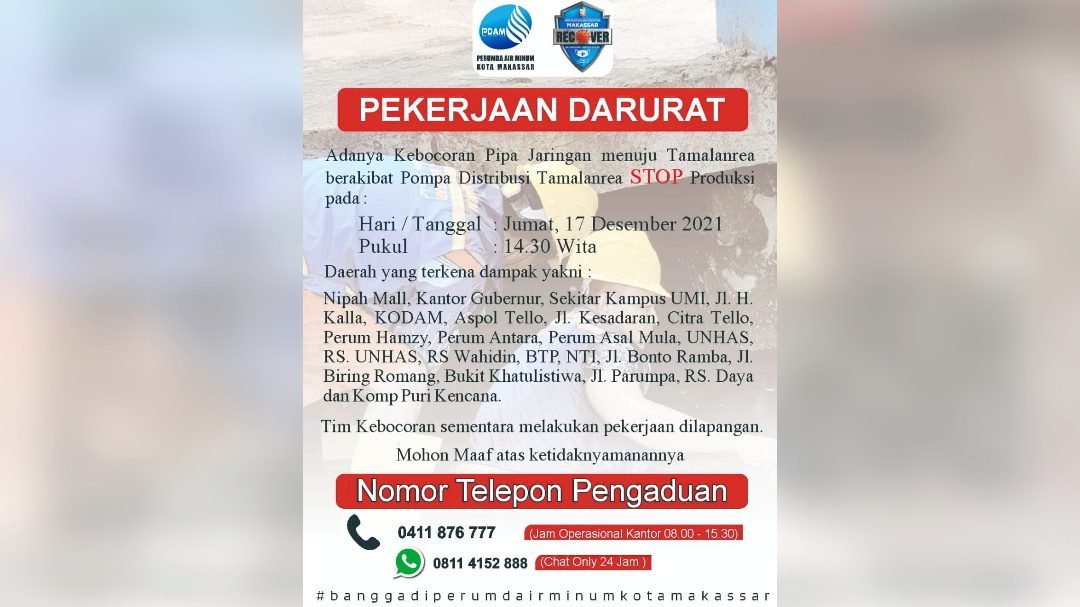 Pekerjaan Darurat, Pompa Tamalanrea Dihentikan Sementara