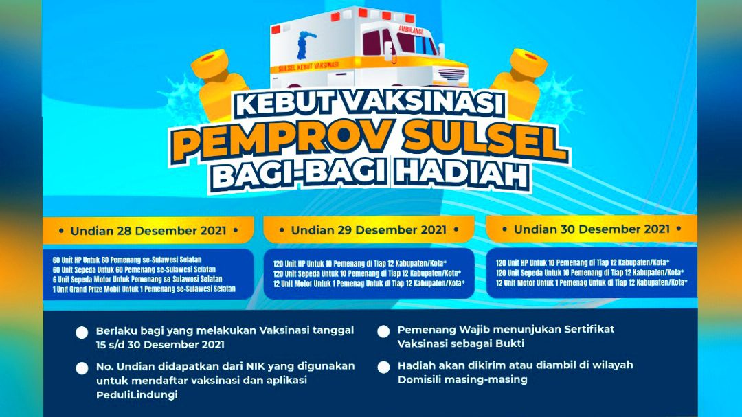 Kebut Vaksinasi, Pemprov Sulsel Bagi-bagi Hadiah