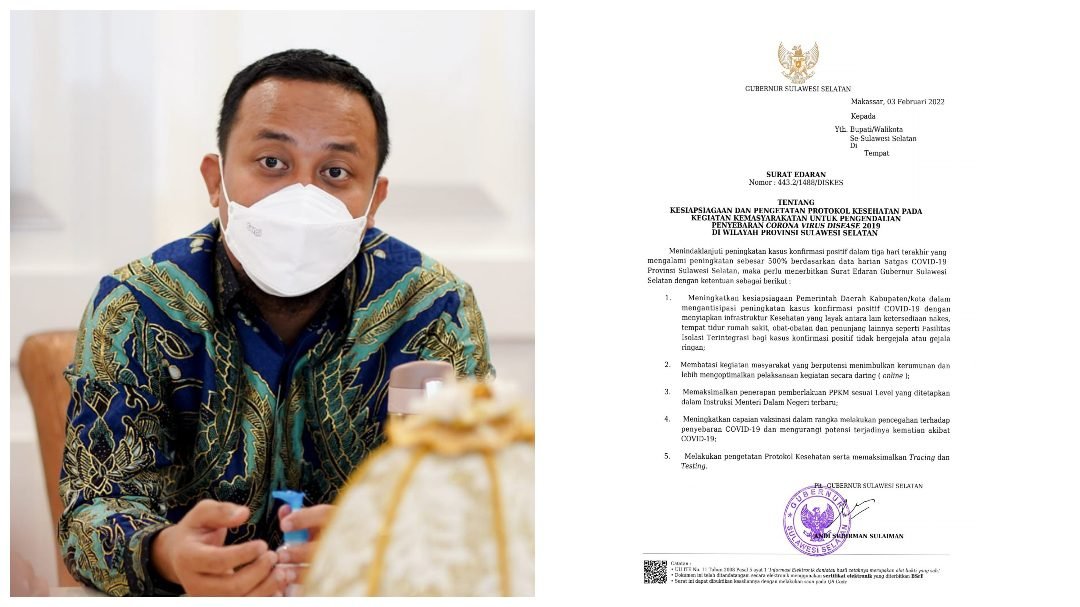 Kesiapsiagaan Peningkatan Covid-19, Plt Gubernur Sulsel Keluarkan Edaran ini