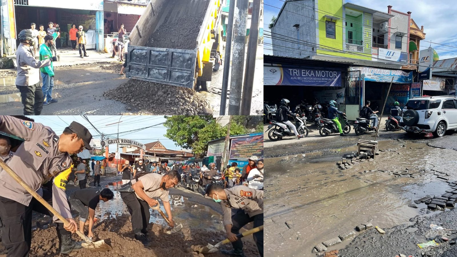 Ini Dia Sinergitas Pemprov, Polisi dan Warga Perbaiki Ruas Antang