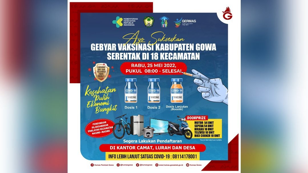 Gebyar Vaksin Covid-19, Pemkab Gowa Siapkan Doorprize Puluhan Sepeda Motor