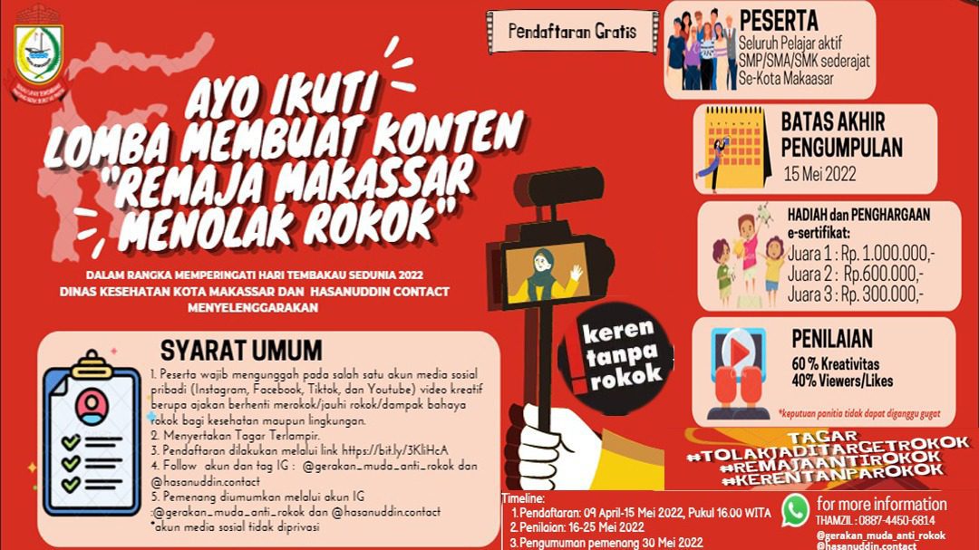 Dinkes Makassar Gelar Lomba Pembuatan Konten Kreatif Hari Tembakau Sedunia 2022