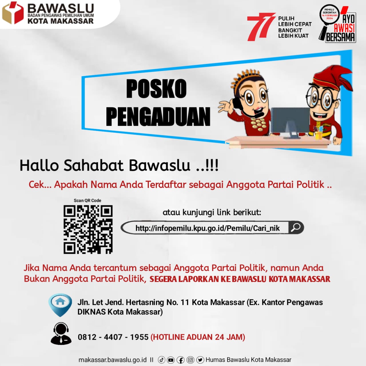 Bawaslu Makassar Siapkan Posko Pengaduan Pencatutan Data Pribadi Sebagai Anggota & Pengurus Parpol 2 Bawaslu Makassar Siapkan Posko Pengaduan Pencatutan Data Pribadi Sebagai Anggota & Pengurus Parpol