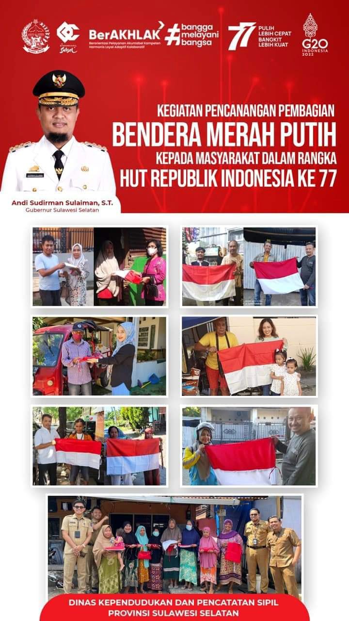 Disdukcapil Sulsel Dukung Penuh Gerakan Pembagian 10 Juta Bendera Merah Putih
