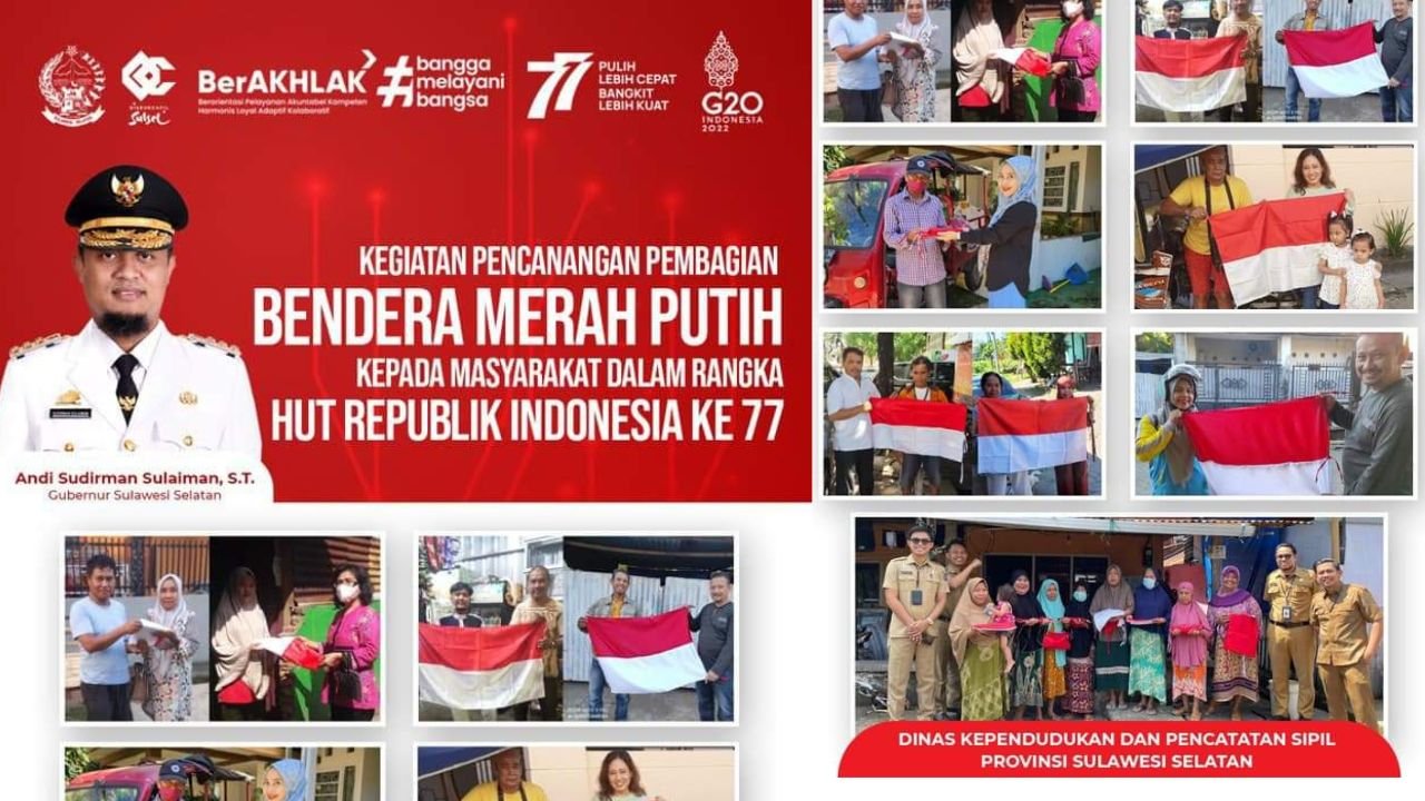 Disdukcapil Sulsel Dukung Penuh Gerakan Pembagian 10 Juta Bendera Merah Putih