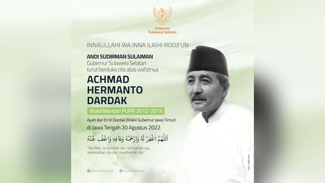 Ayah Wagub Jatim Meninggal Dunia, Gubernur Andi Sudirman Sampaikan Duka Cita Mendalam