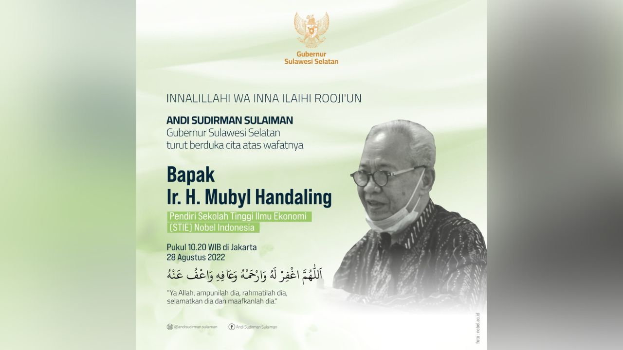 Tokoh Pendidikan Mubyl Handaling Berpulang, Gubernur Sulsel Sampaikan Duka Cita