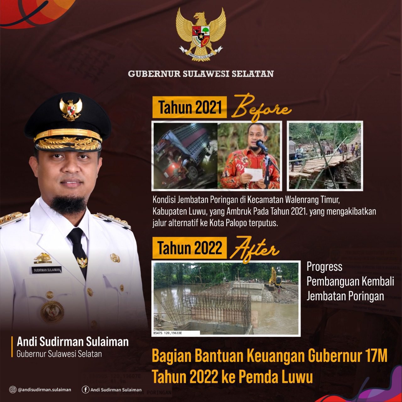 Jembatan Poringan di Luwu Ambruk, Kini Dibangun Kembali melalui Bantuan Keuangan Pemprov Sulsel