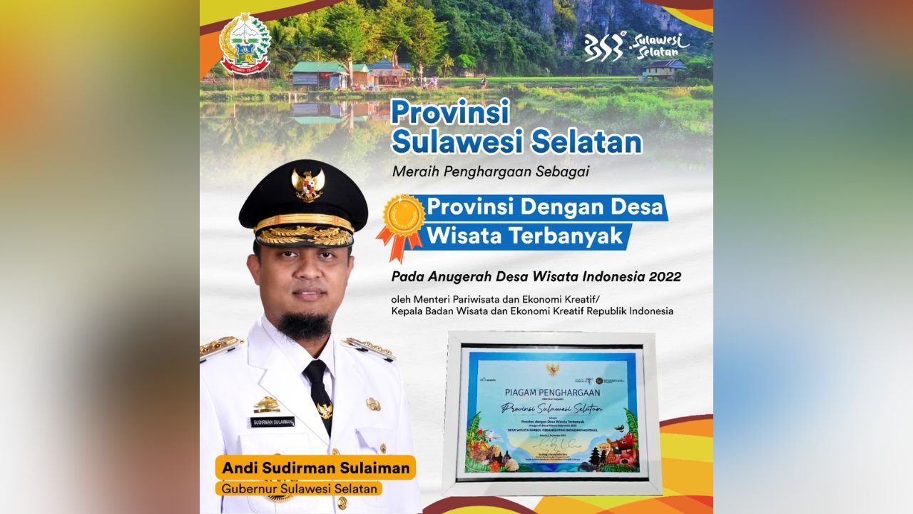 Sulsel Raih Penghargaan Menparekraf sebagai Provinsi Terbanyak Desa Wisata