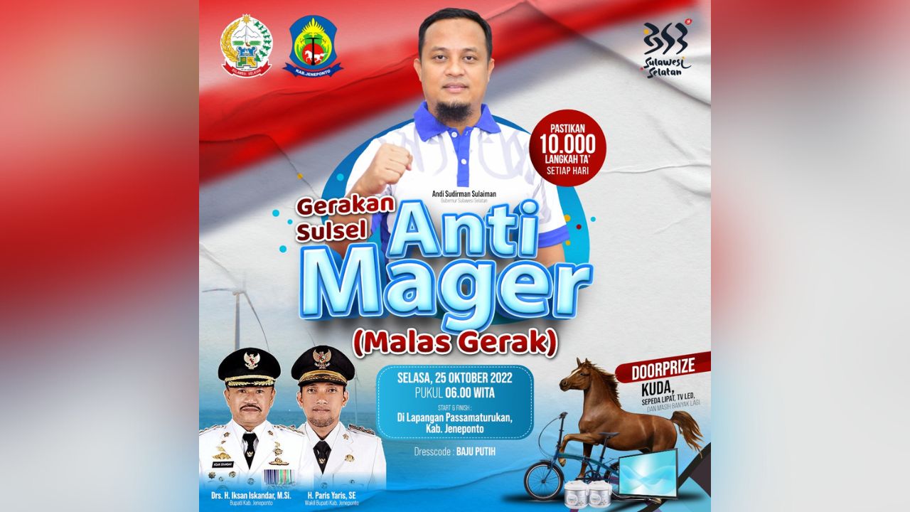 Besok Gubernur Andi Sudirman Jalan Sulsel Anti Mager Bersama Warga Jeneponto, Hadiah Utama Kuda