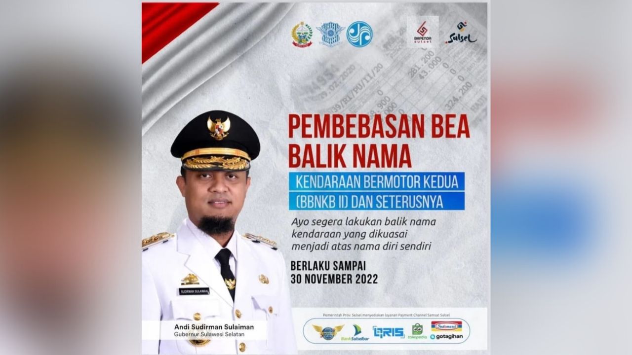Pemprov Sulsel Gratiskan Balik Nama Kendaraan Hingga 30 November 2022