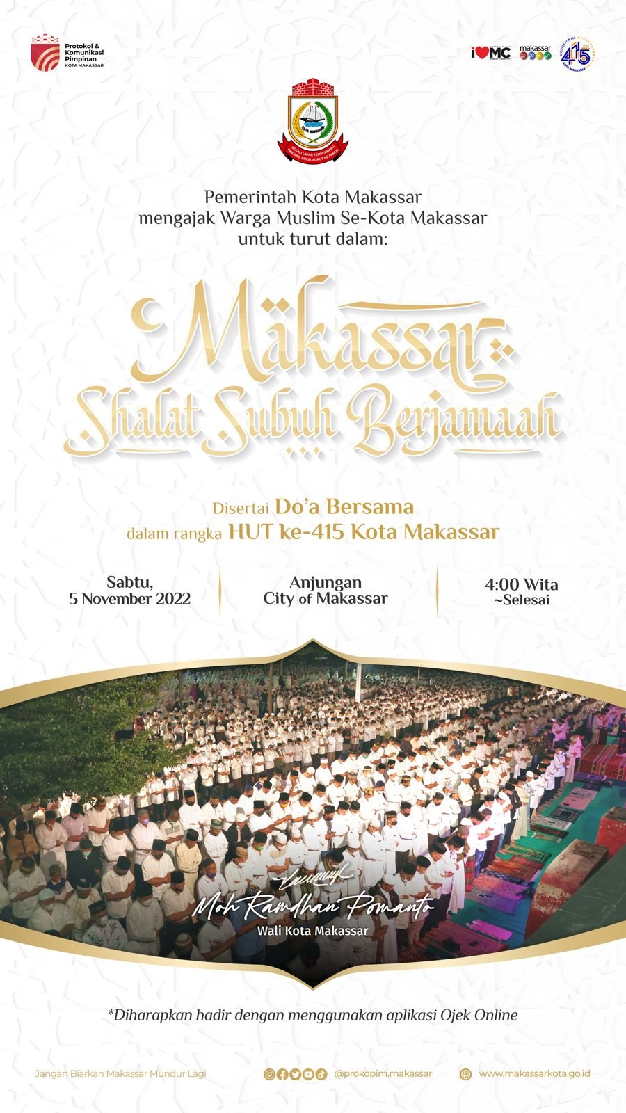 Jelang HUT Kota Makassar Ke-415, Danny Ajak Warga Muslim Shalat Subuh Berjamaah