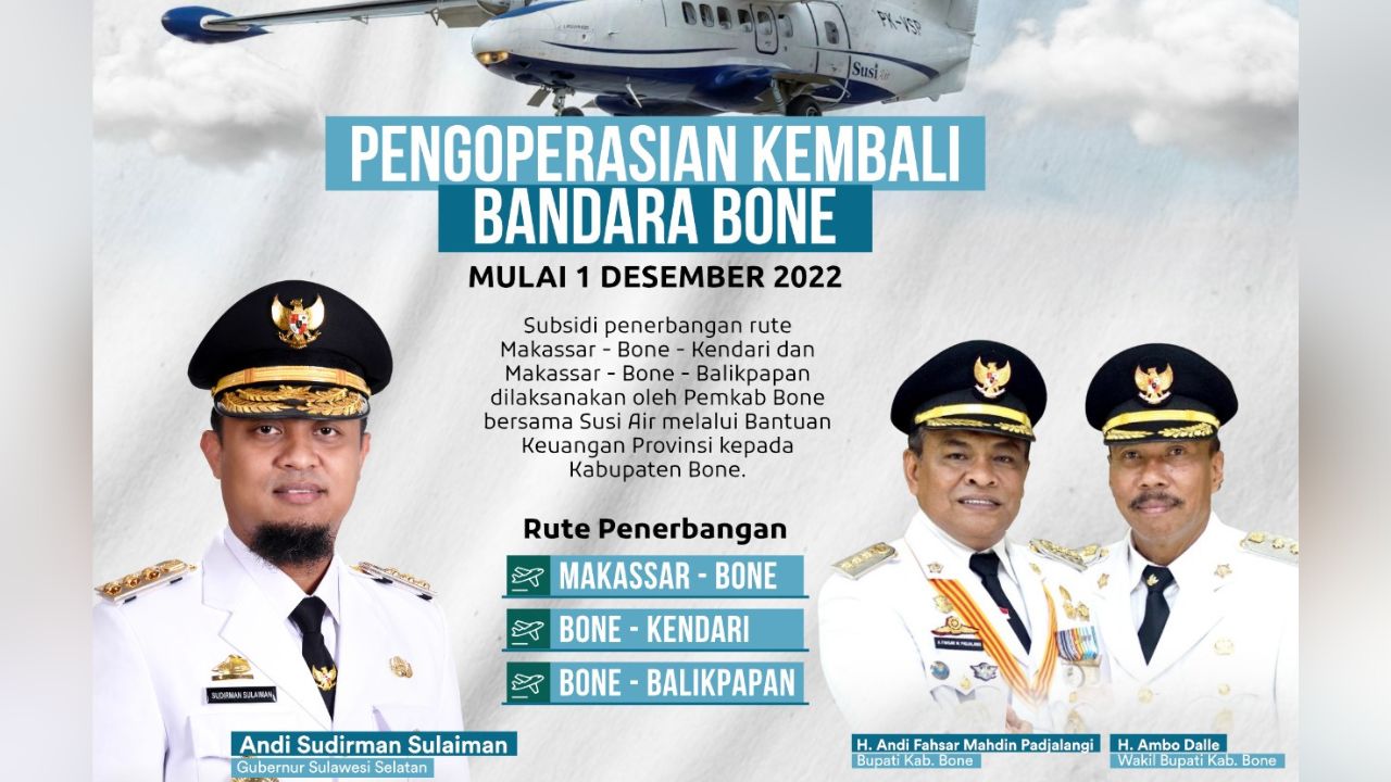 Disubsidi Pemprov Sulsel, Ini Harga Tiket dan Rute Penerbangan di Bandara Bone