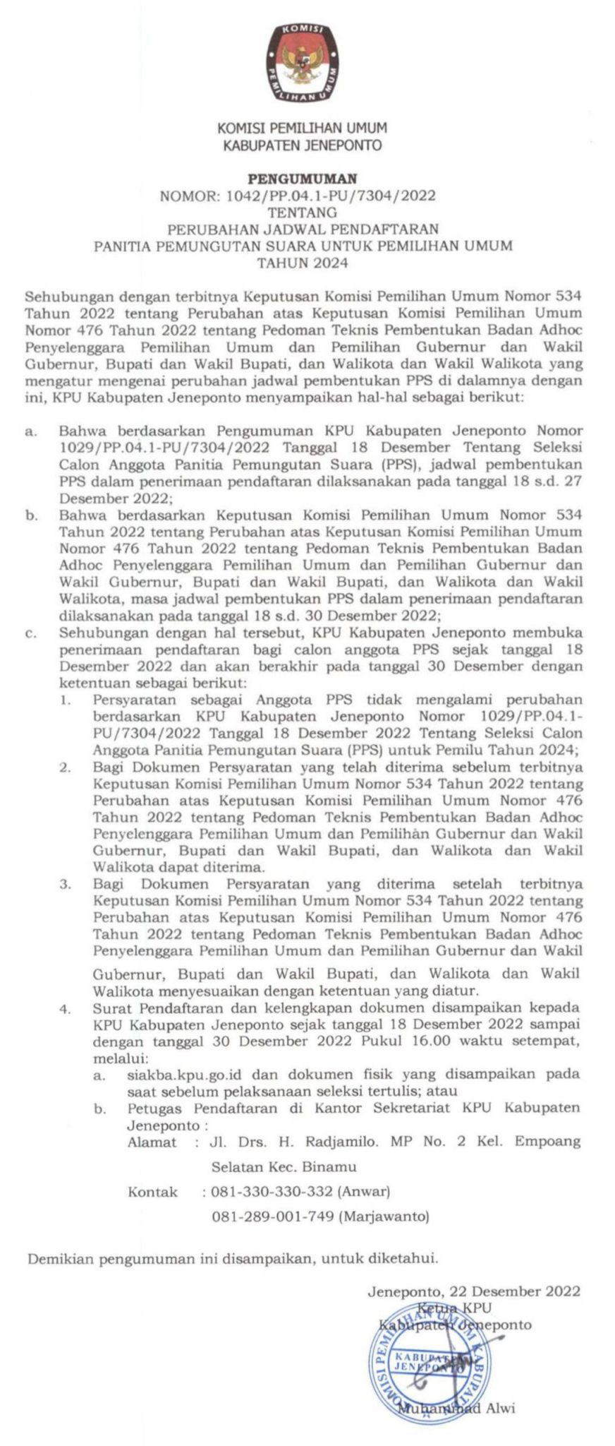 KPU Jeneponto Umumkan Perubahan Jadwal Pendaftaran PPS untuk Pemilu 2024 2 KPU Jeneponto Umumkan Perubahan Jadwal Pendaftaran PPS untuk Pemilu 2024