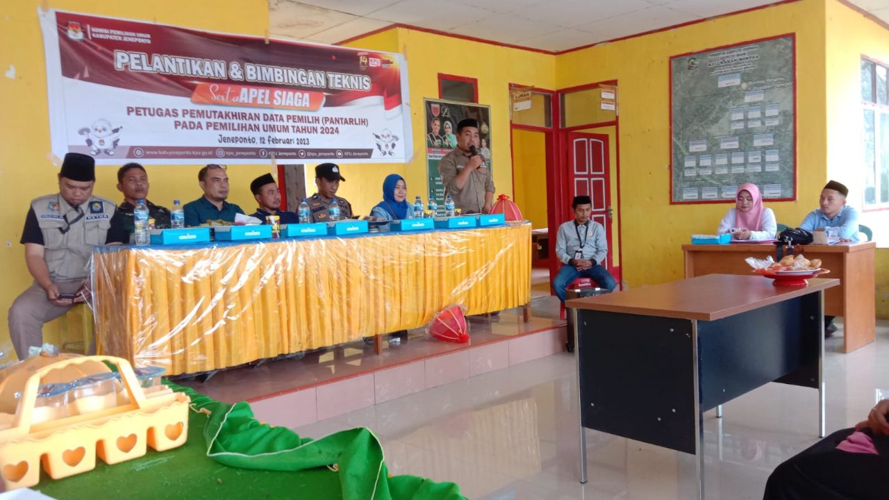 Serentak, KPU Jeneponto Lantik dan Bimtek Pantarlih, Salah Satunya di Kelurahan Bontoa Binamu