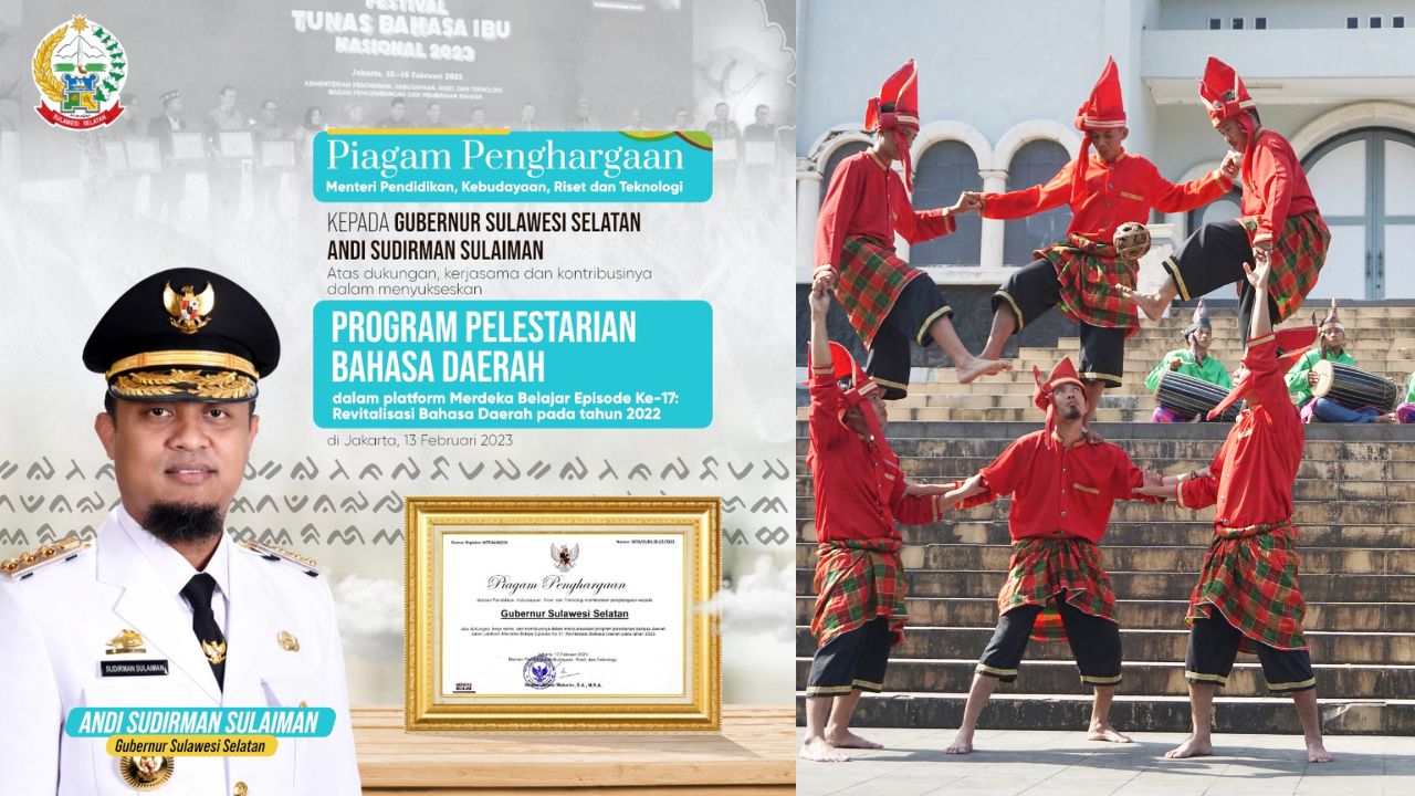 Gubernur Andi Sudirman Raih Penghargaan atas Pelestarian Bahasa Daerah dari Kemeristek Dikti