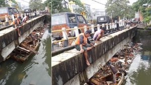 Tak Kenal Waktu, Tengah Malam Satgas DPU Keruk Drainase Antisipasi Banjir
