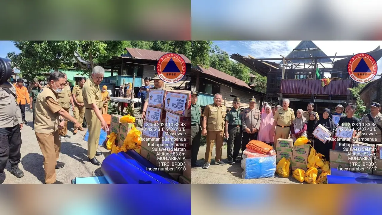 Bantuan Logistik Pemprov Sulsel untuk Korban Musibah Angin Kencang di Pinrang