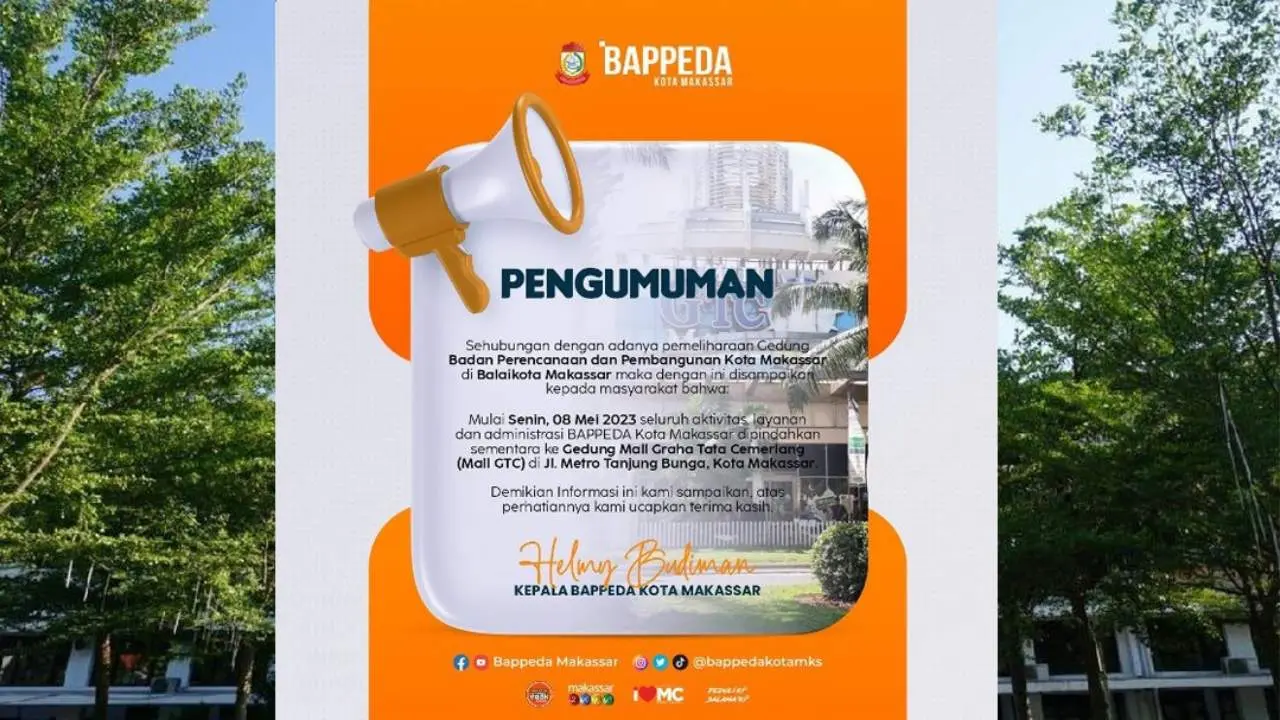 Bappeda Makassar Umumkan Pindah Kantor Pelayanan