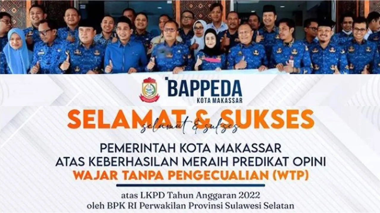 Kepala Bappeda Ucapkan Selamat Atas Keberhasilan Pemkot Makassar Raih WTP