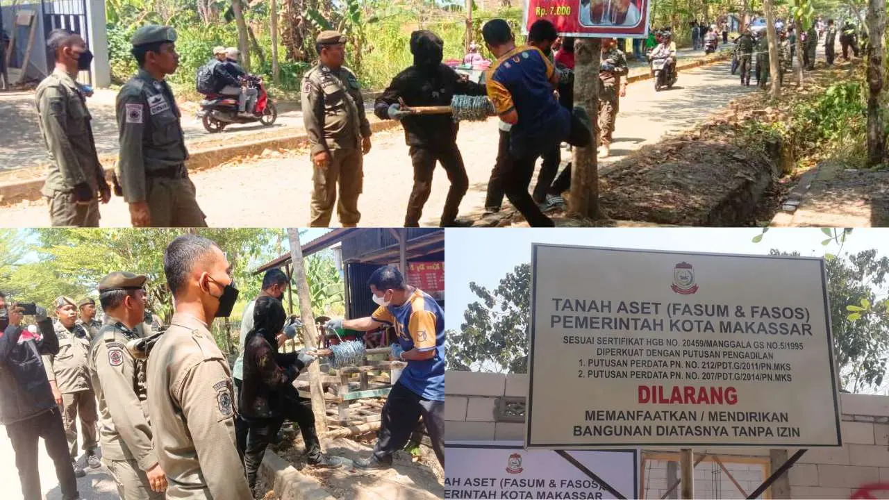 Satpol PP Makassar Bersama Unsur Terkait Tertibkan Fasum Fasos di Kecamatan Manggala