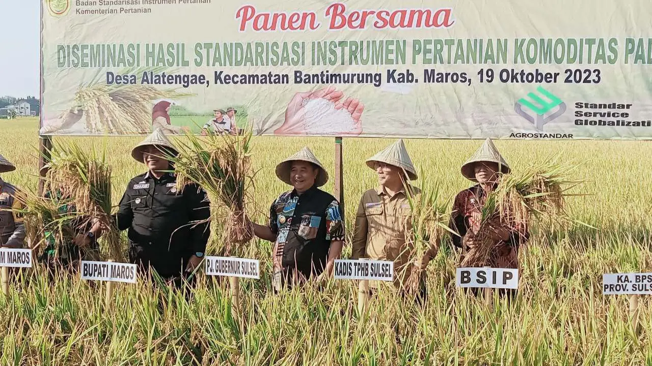 Pj Gubernur Sulsel & Bupati Maros Panen Padi di Alatengae