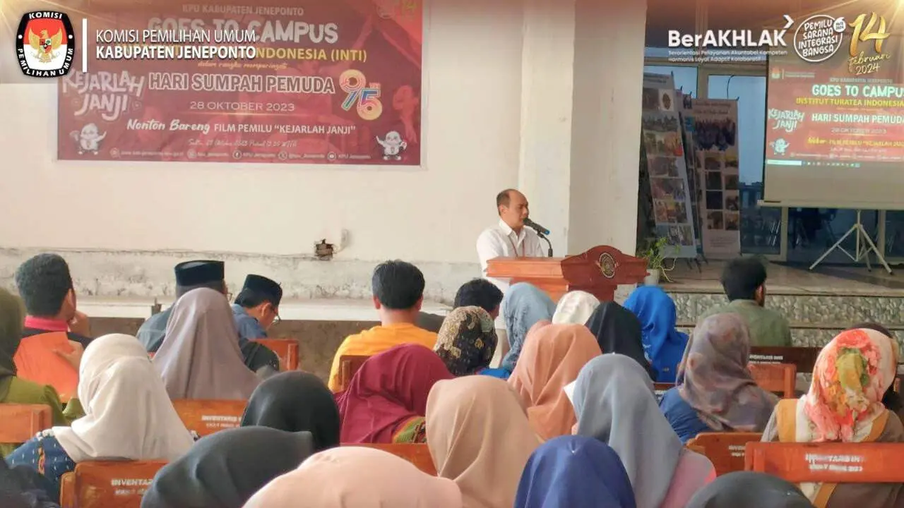 KPU Jeneponto Goes To Campus untuk Sosialisasi Pendidikan Pemilih - Nobar Fim "Kejarlah Janji" di Kampus INTI 2 KPU Jeneponto Goes To Campus untuk Sosialisasi Pendidikan Pemilih - Nobar Fim "Kejarlah Janji" di Kampus INTI