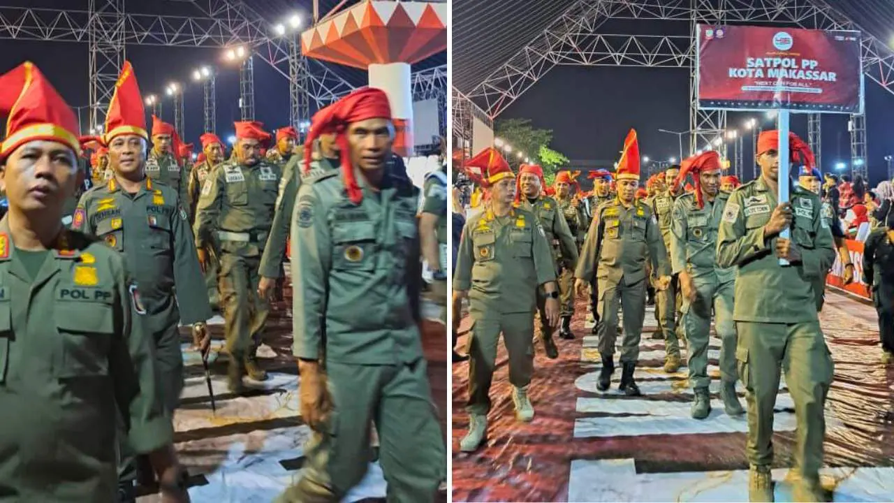 Ratusan Satpol PP Lakukan Pengamanan sekaligus Tampil di Karnaval Budaya HUT ke-416 Makassar