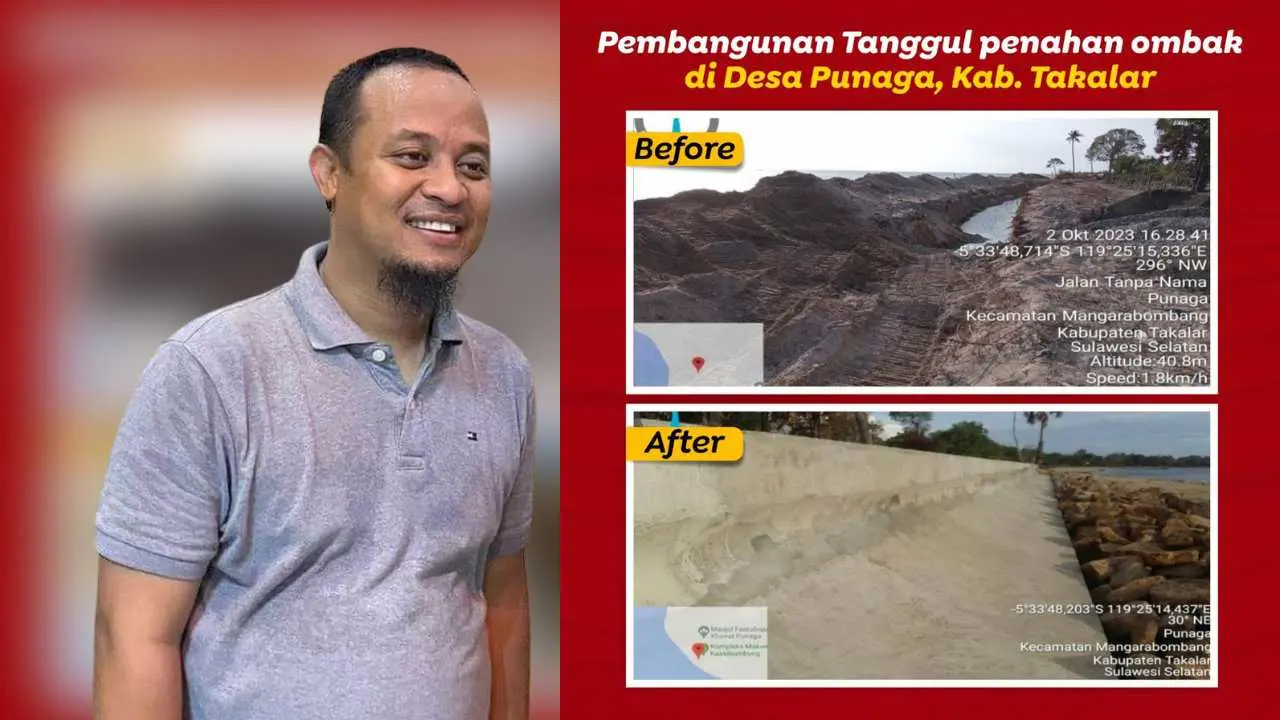 Pembangunan Tanggul Pengaman Abrasi di Takalar, Warga Doakan Andi Sudirman Menjabat Kembali