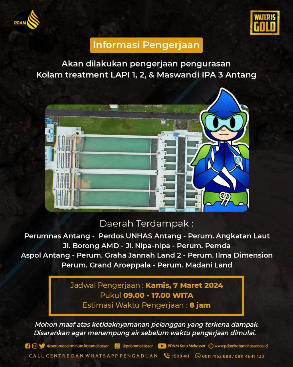 PDAM Makassar Lakukan Pengurasan Kolam IPA 3 Antang, Berdampak di Wilayah Ini 2 PDAM Makassar Lakukan Pengurasan Kolam IPA 3 Antang, Berdampak di Wilayah Ini