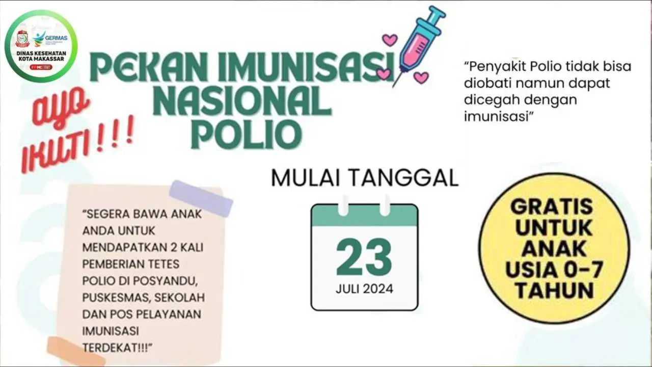 Dinkes Kota Makassar Akan Berikan Imunisasi Polio Secara Gratis