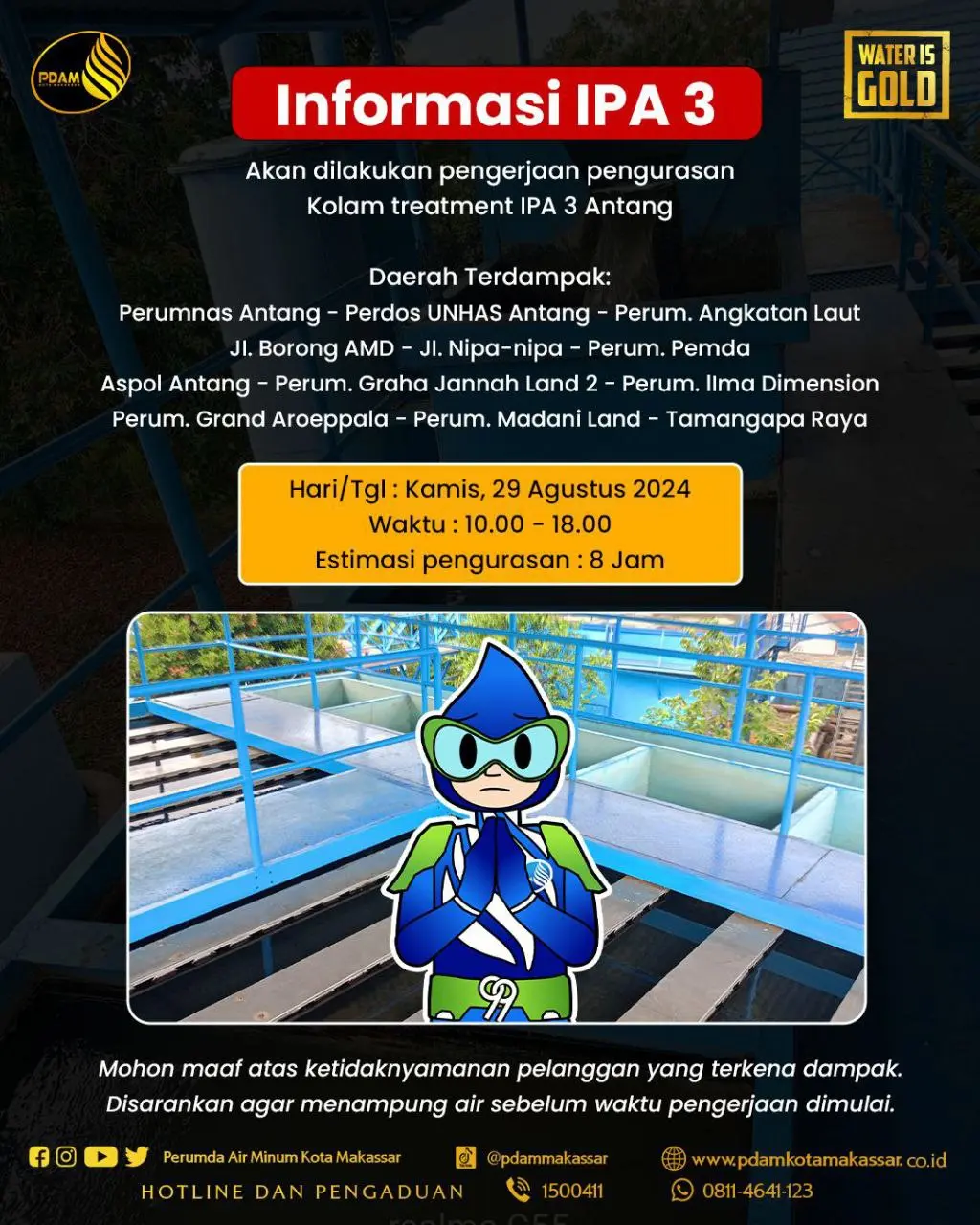 Kolam Treatment IPA 3 Antang Akan Dikuras, Suplai PDAM Makassar Terganggu di wilayah Ini 2 Kolam Treatment IPA 3 Antang Akan Dikuras, Suplai PDAM Makassar Terganggu di wilayah Ini