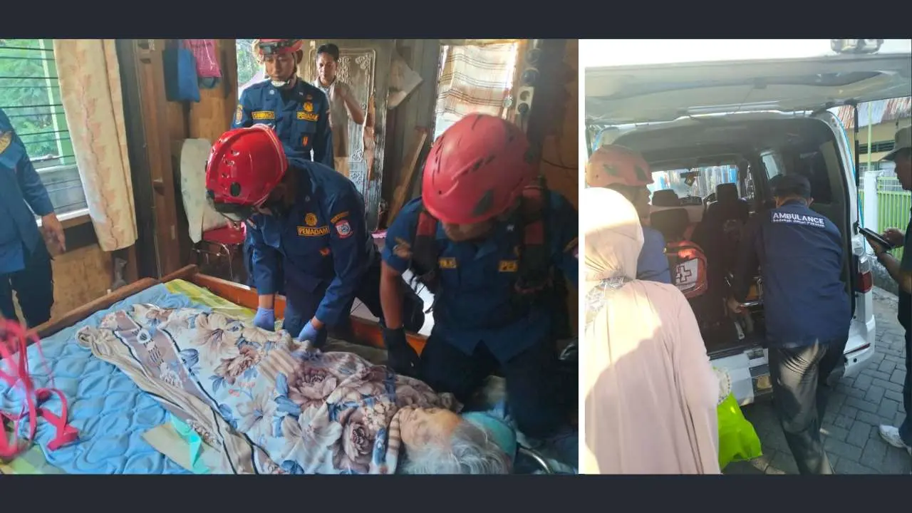 Aksi Sigap Damkarmat Makassar Evakuasi Lansia Rentan di Jalan Sunu