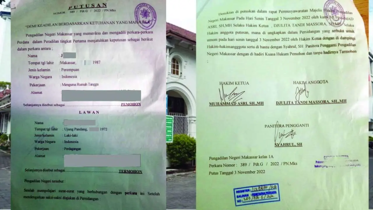 Putusan Cerai PN Makassar Diduga Palsu, Pengurusan Akta Cerai Seorang Warga Ditolak Disdukcapil