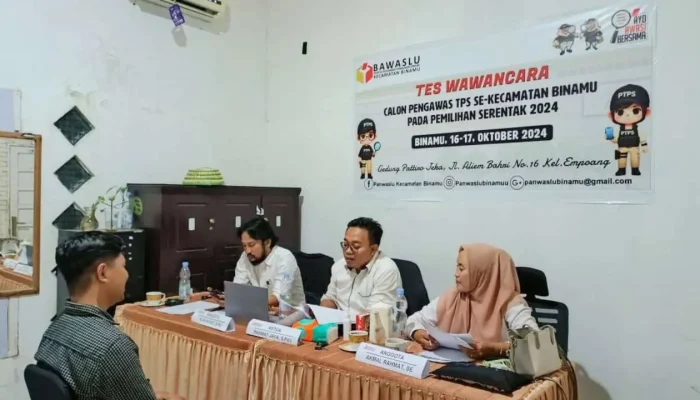 Panwaslu Kecamatan Binamu Lakukan Tes Wawancara PTPS, Ini Jumlah Pesertanya