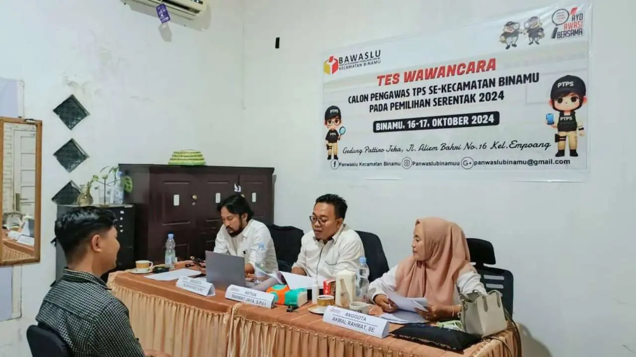 Panwaslu Kecamatan Binamu Lakukan Tes Wawancara PTPS, Ini Jumlah Pesertanya