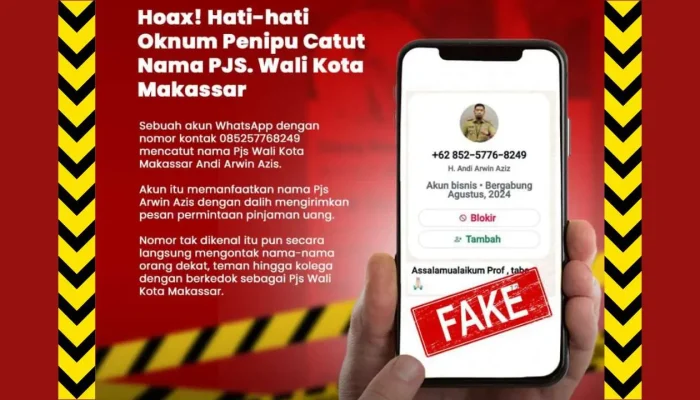Waspada! Akun WhatsApp Catut Nama Pjs Wali Kota Makassar Arwin Azis Beredar, Modus Pinjam Uang