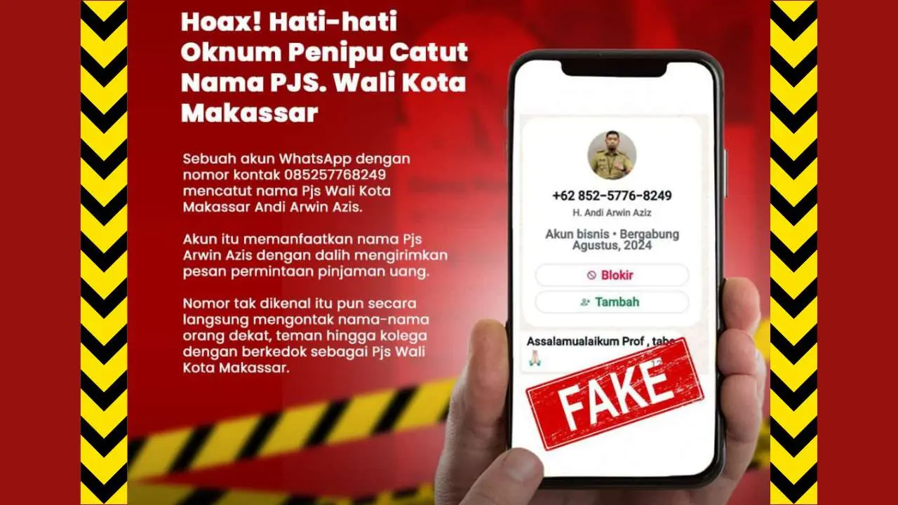Waspada! Akun WhatsApp Catut Nama Pjs Wali Kota Makassar Arwin Azis Beredar, Modus Pinjam Uang