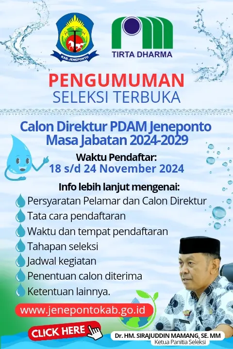 Dibuka Seleksi Terbuka Calon Direktur PDAM Jeneponto, Berikut Penjelasan Ketua Pansel 2 Seleksi Terbuka Direktur PDAM Jeneponto