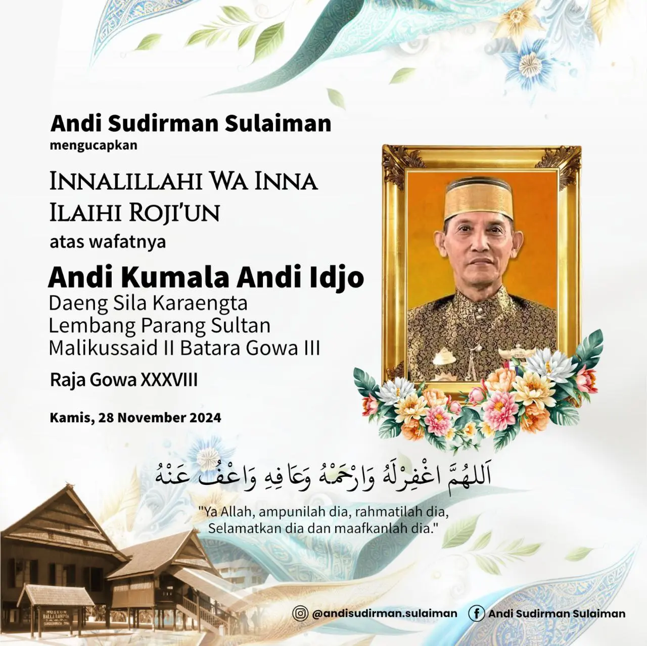 Andi Sudirman Sampaikan Belasungkawa atas Wafatnya Raja Gowa ke-38