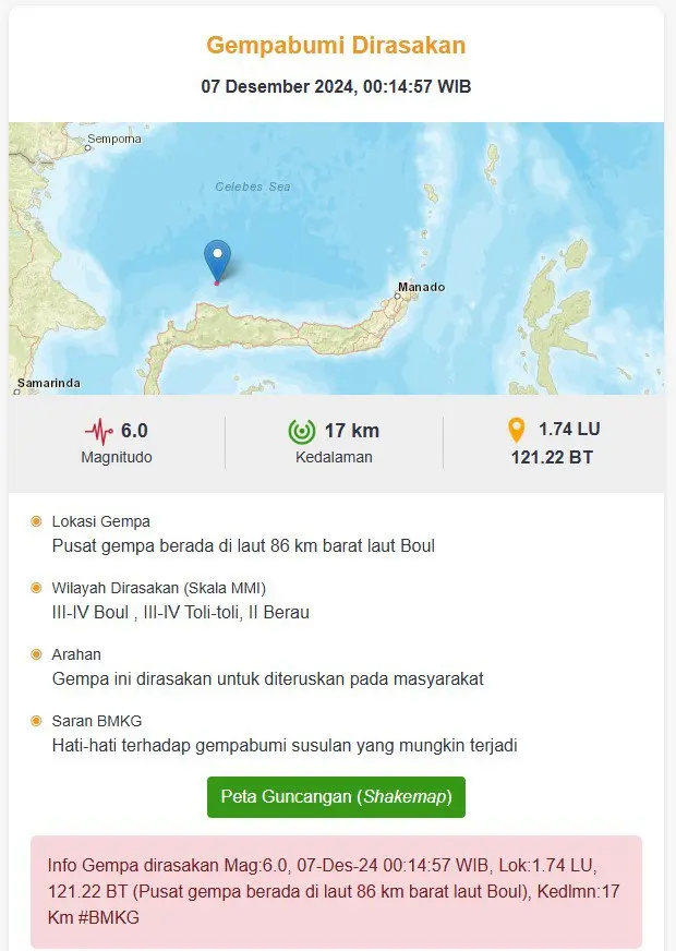Gempa Bumi Magnitudo 6,0 Guncang Buol, Warga Diminta Tetap Waspada 2 Gempa Bumi Magnitudo 6,0 Guncang Buol, Warga Diminta Tetap Waspada