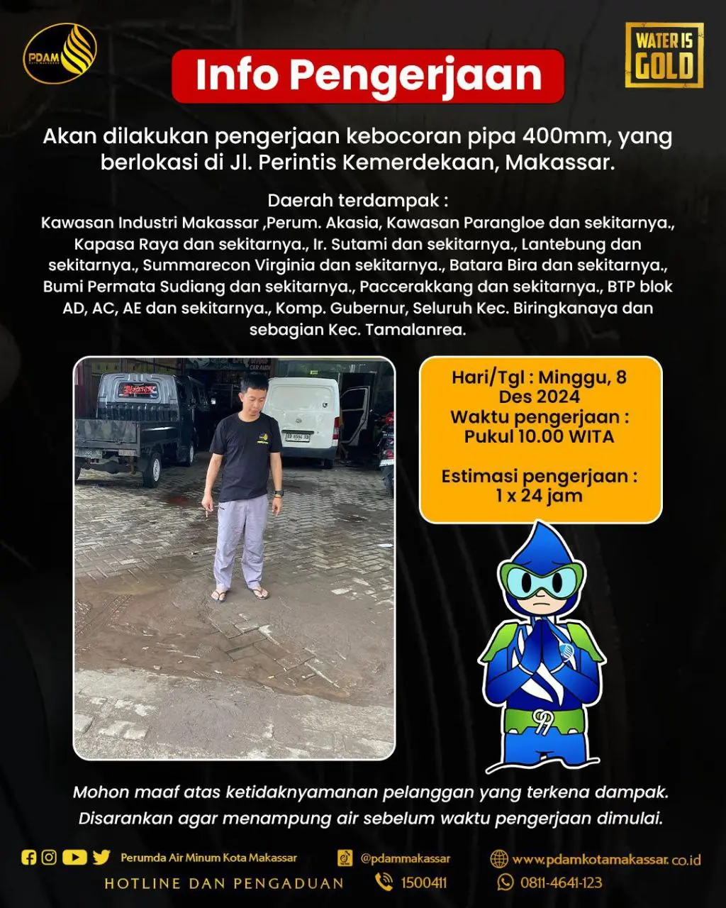 Kebocoran Pipa di Jalan Perintis, PDAM Makassar Imbau Pelanggan Bersiap